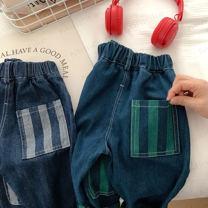 Toddler Boy Patch Striped Casual Denim Pants
