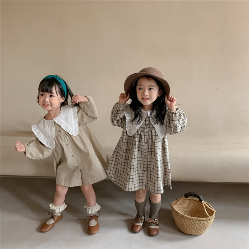 Toddler Peaked Lapel Plaid Sweet Dress
