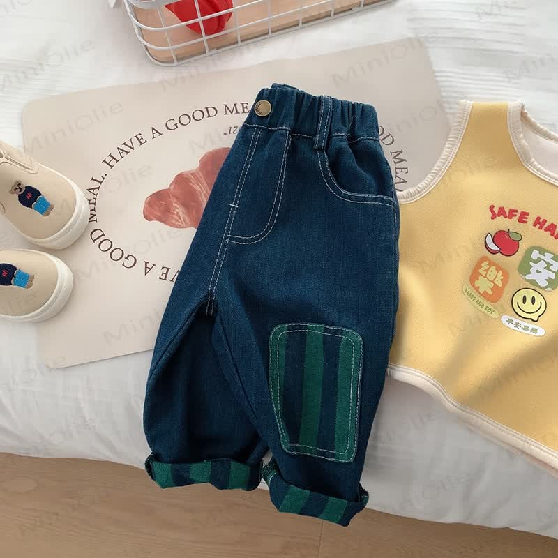 Toddler Boy Patch Striped Casual Denim Pants