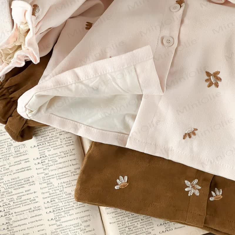 Baby Girl 2-piece Cord Embroidered Flower Set