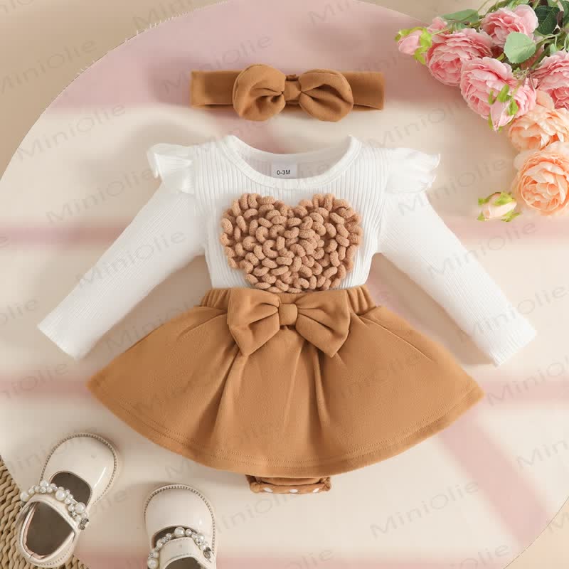 Baby Heart Rib Skirted Bodysuit with Headband