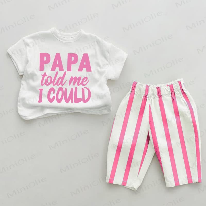 PAPA TOLD ME I COULD Baby Pink Vertical Striped 2-piece Set
