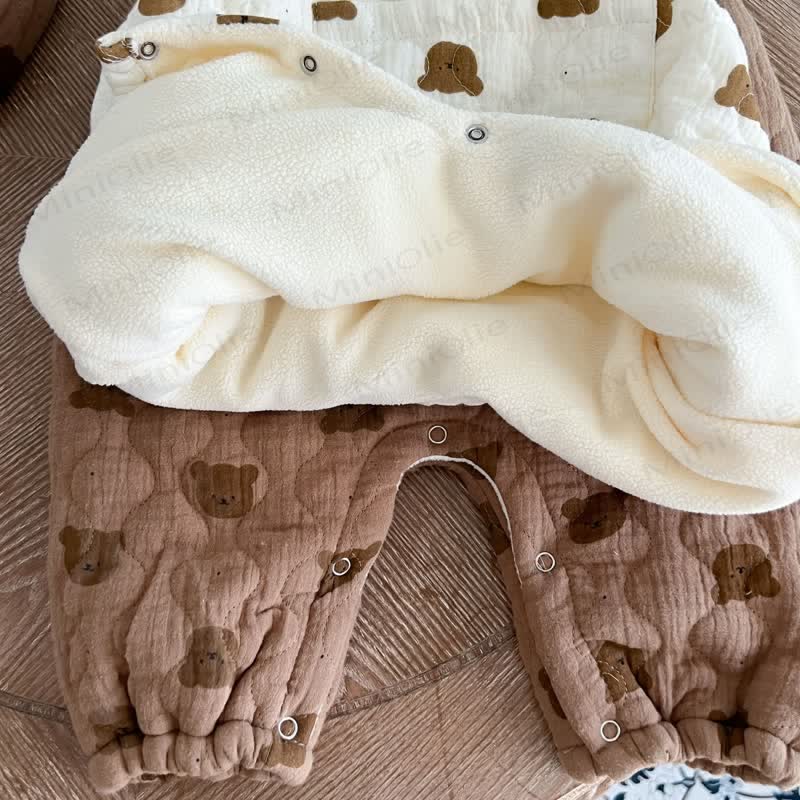 Baby Quilted Bear Pocket Romper with Hat