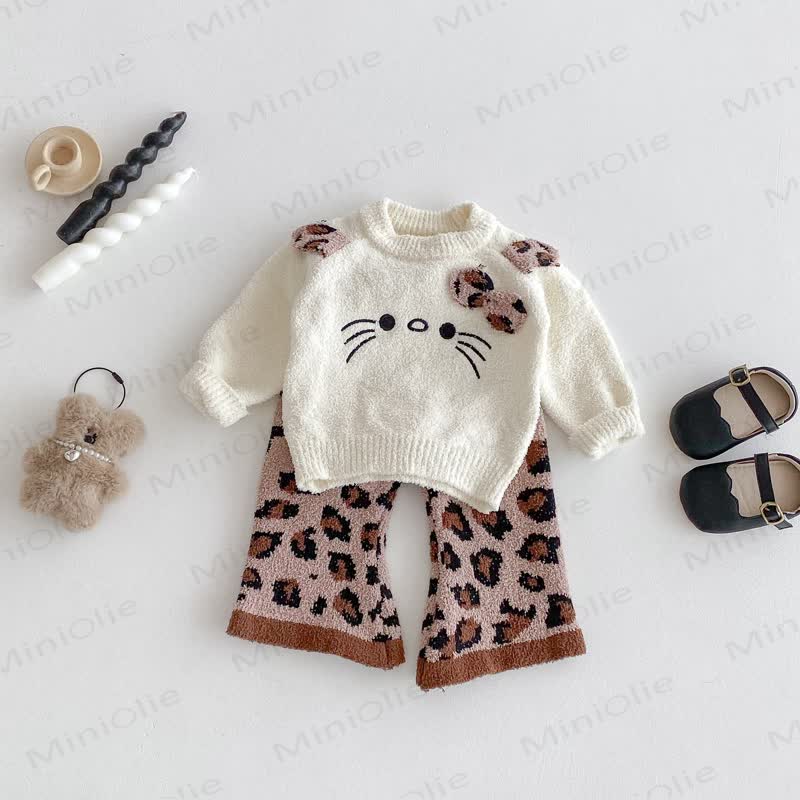 Baby Toddler Girls Leopard Cat Bow 2-piece Set