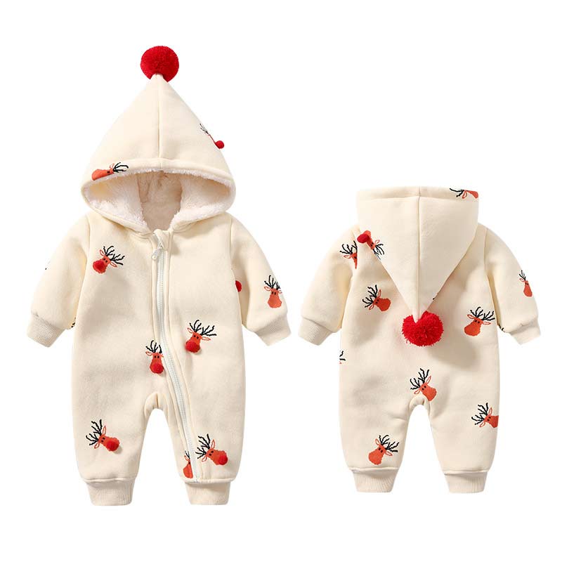 Baby Beige Deer Hooded Warm Romper