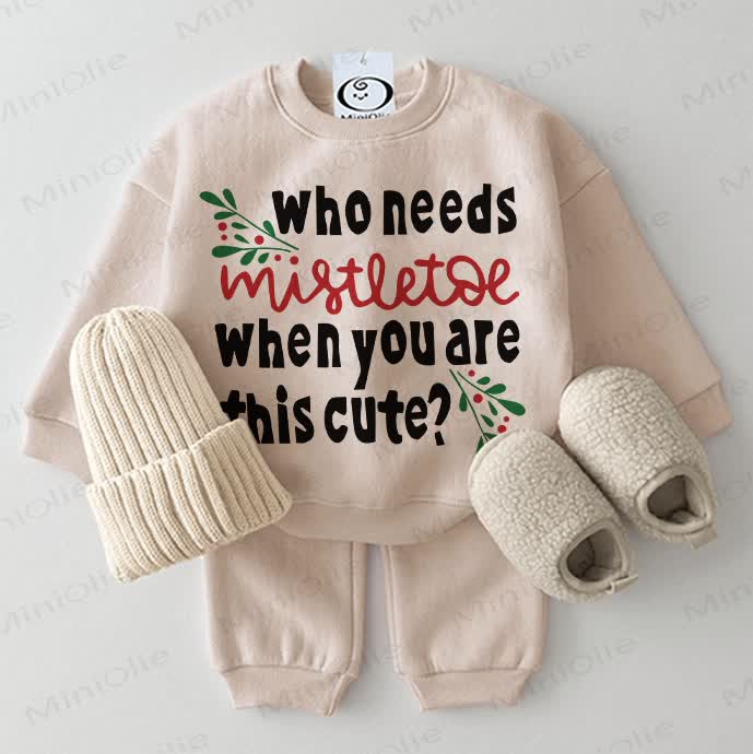 WHO NEEDS MISTLETOE WHEN YOU ARE THIS CUTE? Baby 2-piece Beige Set