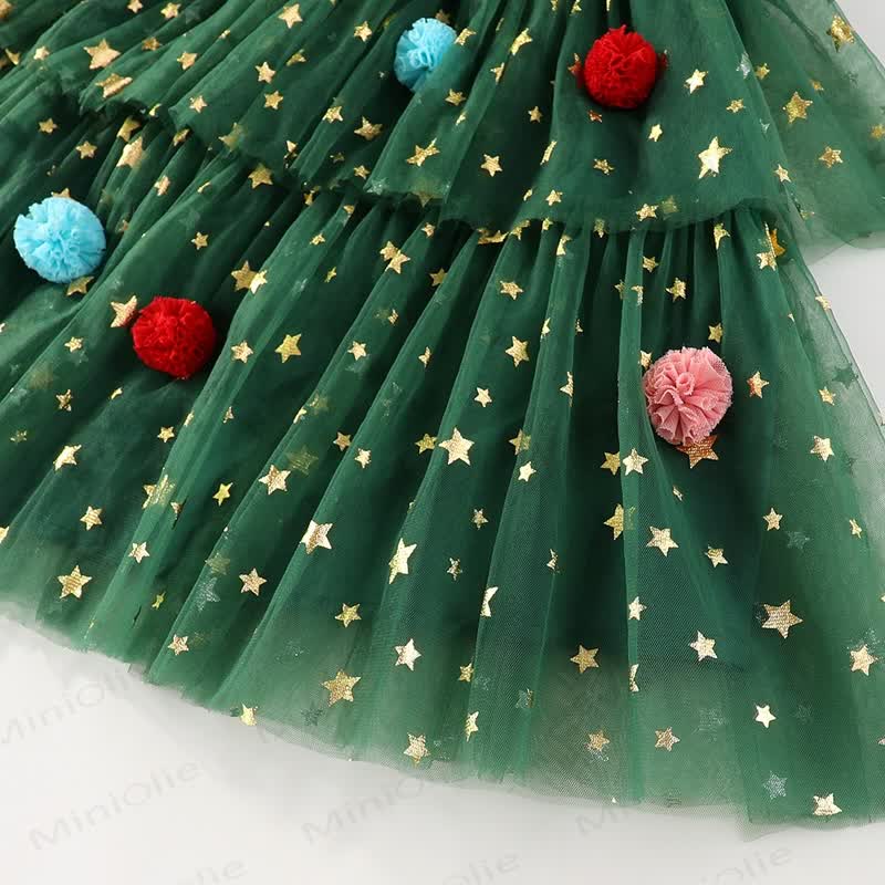 Toddler Green Tulle Colorful Bow Dress