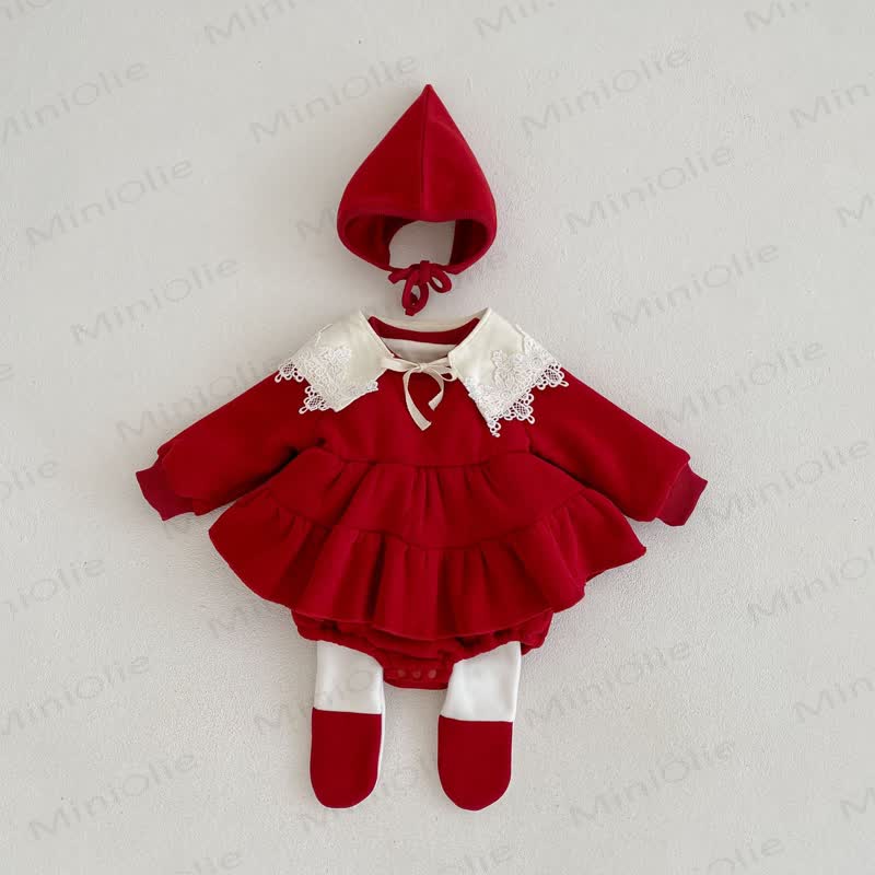 Baby Toddler Fleece Lined Red Romper Dress & Leggings
