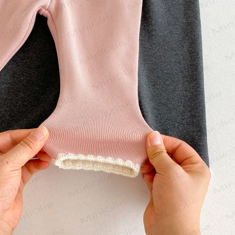 Baby Toddler Girl Knit Lace Fleece Lined Leggings