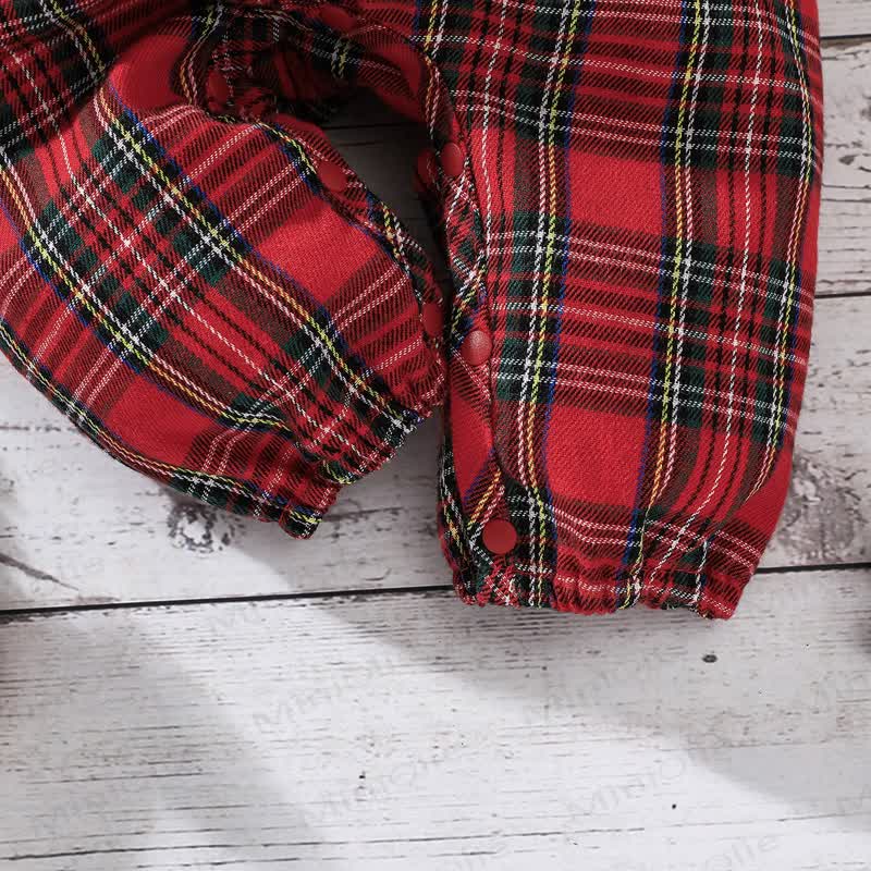 Baby Girl Red Plaid Romper with Bow Headband