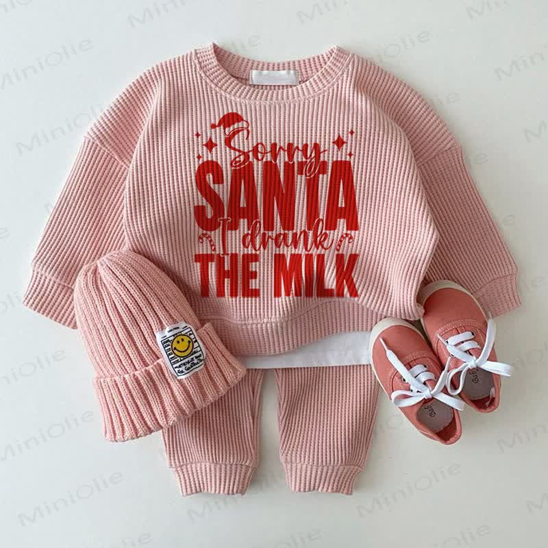 SORRY SANTA I DRANK THE MILK Baby Pink 2-piece Waffle Set