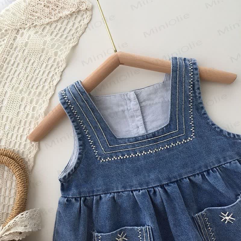 Toddler Girl Embroidered Sleeveless Denim Dress
