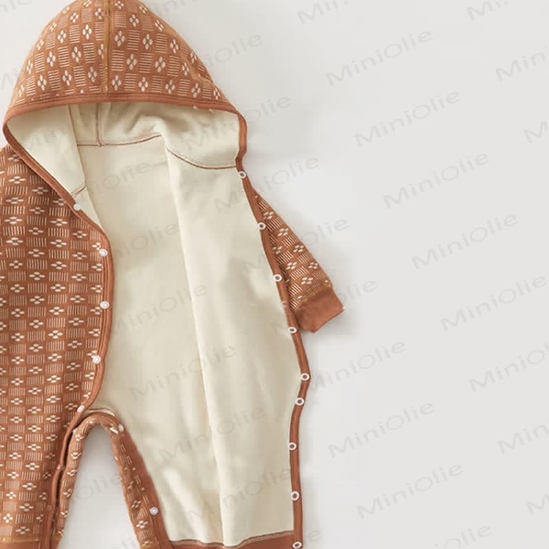 Baby Jacquard Fleece Lined Hooded Romper