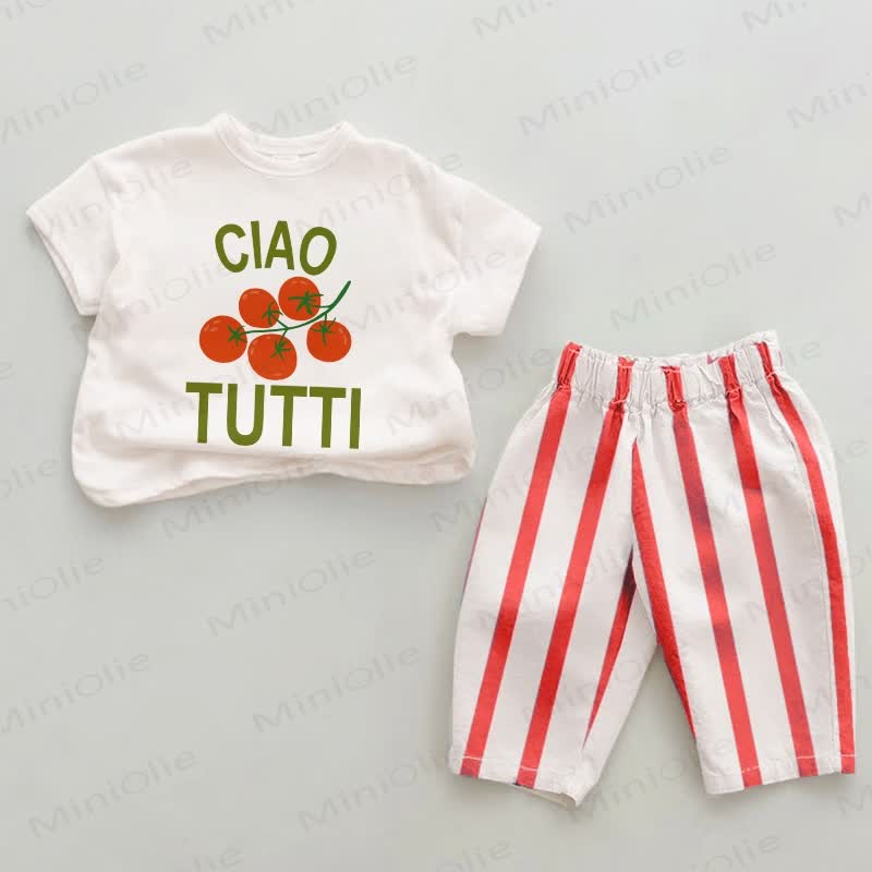 CIAO TUTTI Baby Tomato Red Vertical Striped 2-piece Set