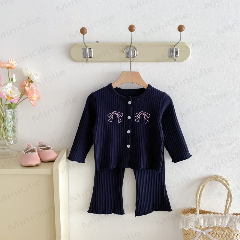 Baby Toddler Girls Embroidered Bow Blue 2-piece Set