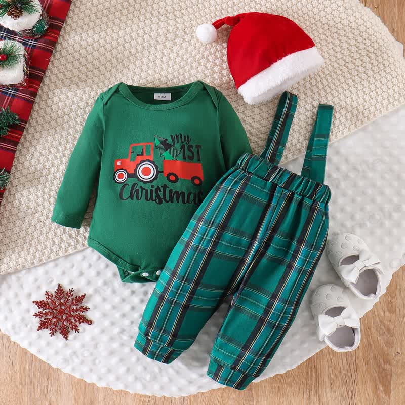 MY 1ST CHRISTMAS Baby Plaid 2-Piece Set with Hat