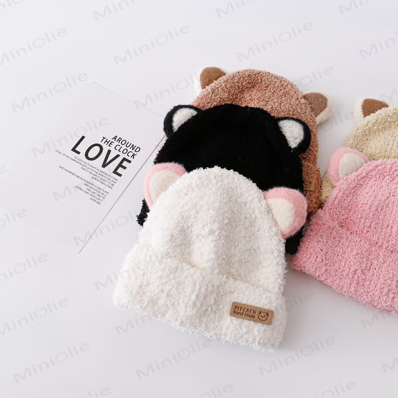 Baby Plush Bear Ears Knit Cap