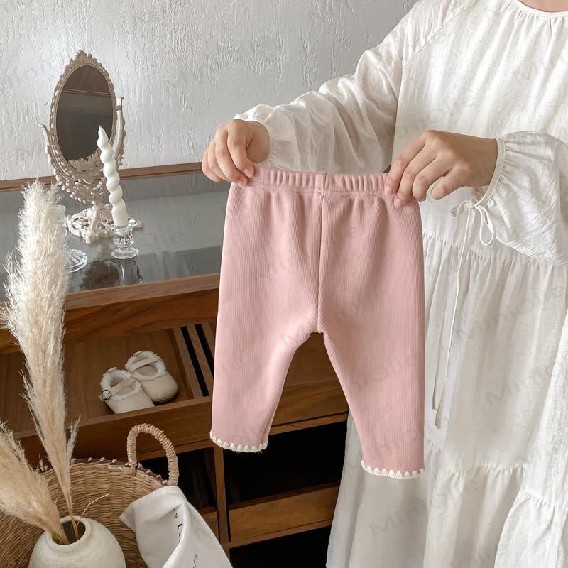 Baby Toddler Girl Knit Lace Fleece Lined Leggings