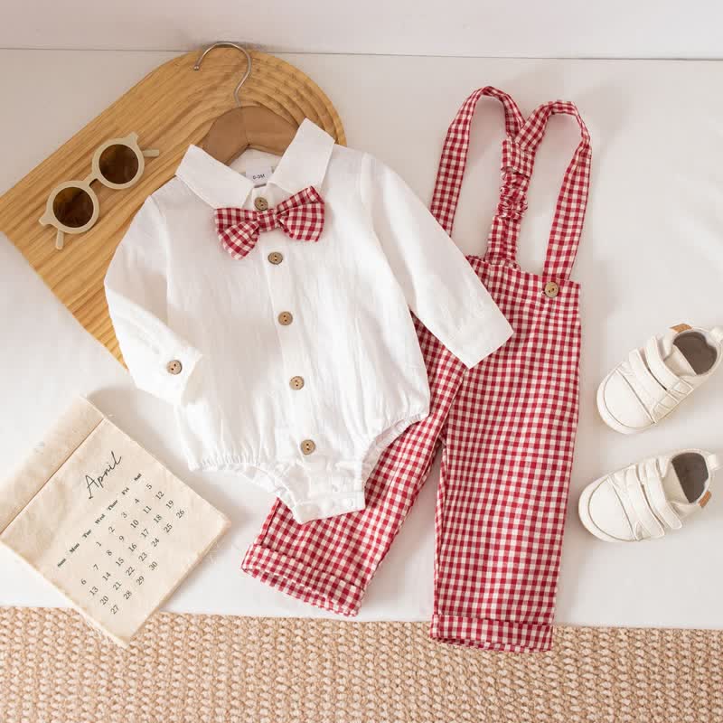 Baby Boy Gentleman Plaid Bodysuit Overalls 2-piece Set