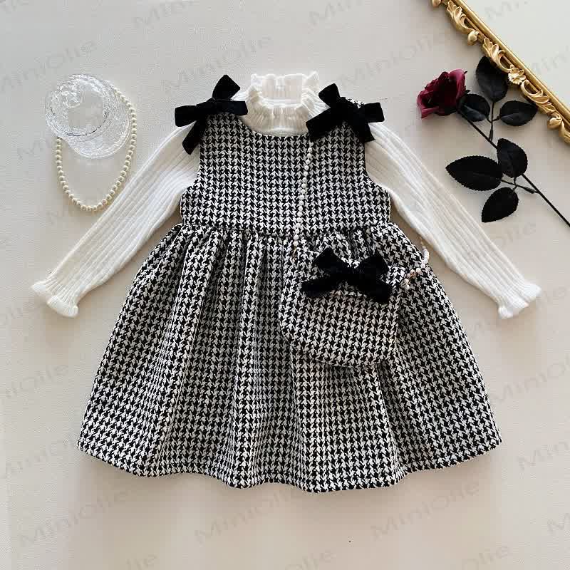 Toddler Girls Black White Plaid Bows Sleeveless Dress
