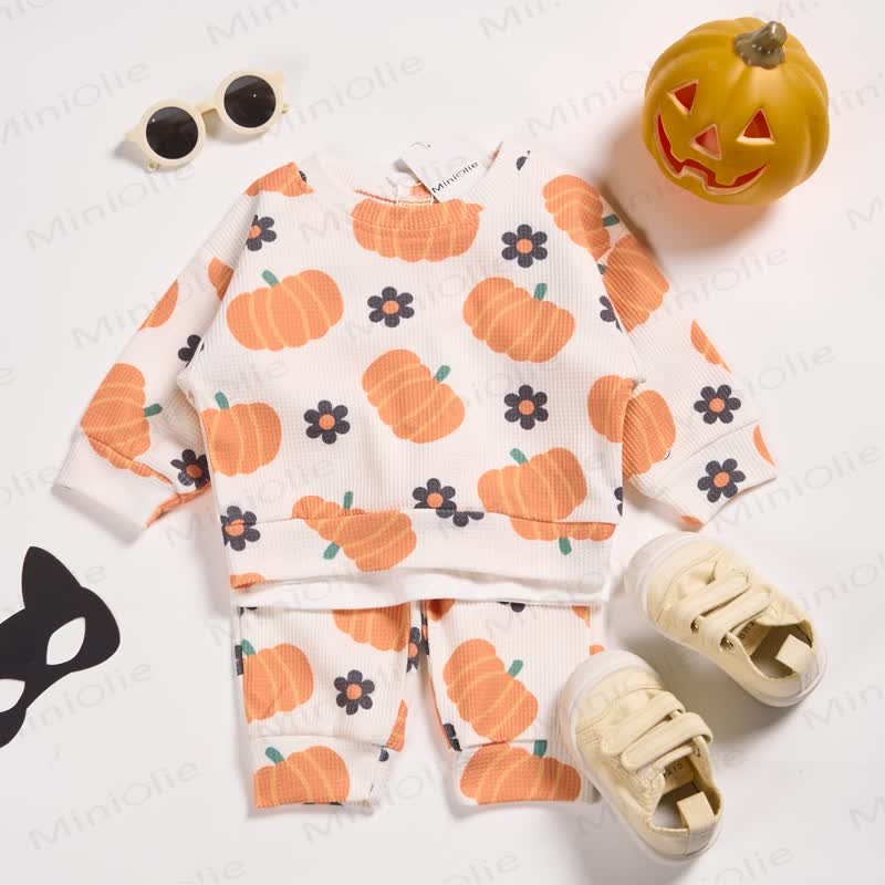 Baby Toddler Pumpkin Flower Waffle 2-piece Set