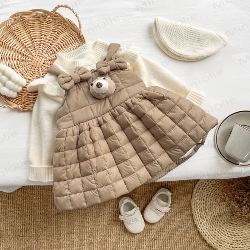 Baby Girl Bear Bow Quilted Sleeveless Dress