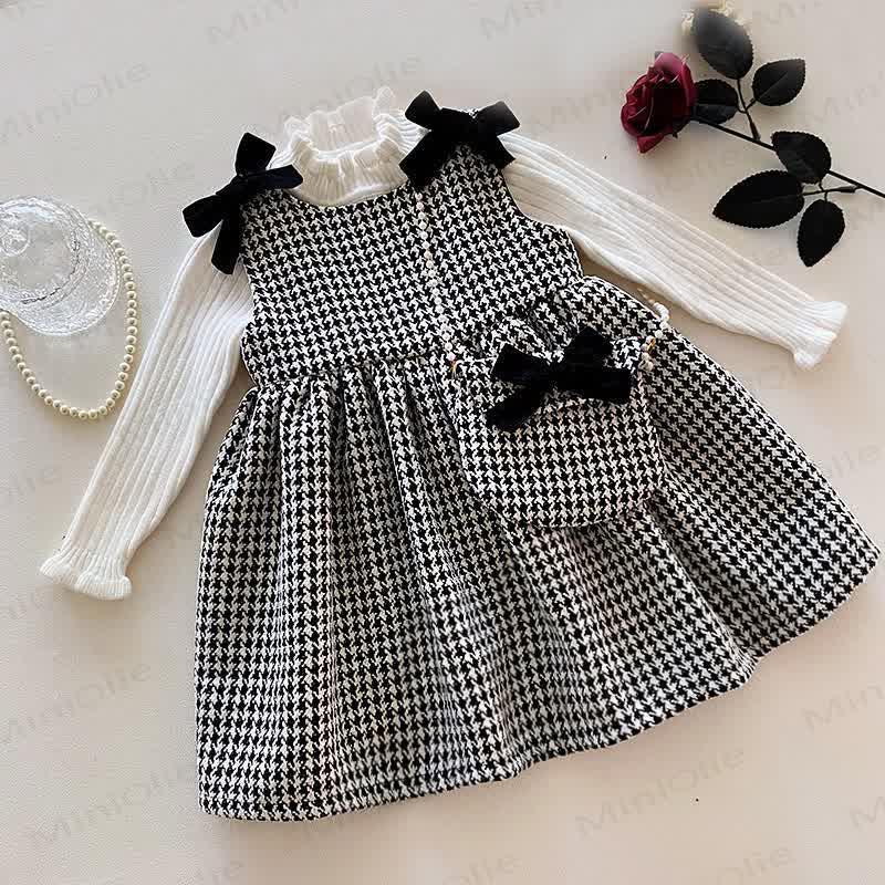 Toddler Girls Black White Plaid Bows Sleeveless Dress