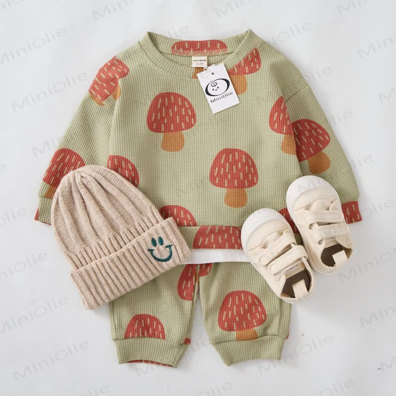 Baby Toddler Mushrooms Green Waffle 2-piece Set