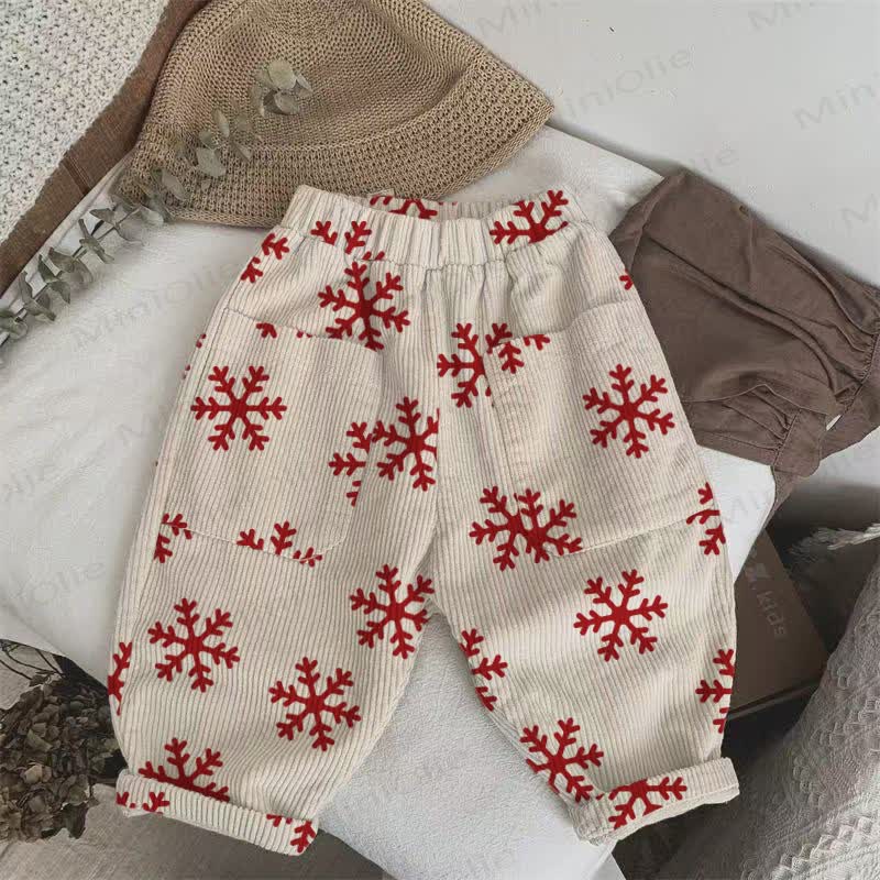 Baby Toddler Christmas Red Snowflake Corduroy Pants