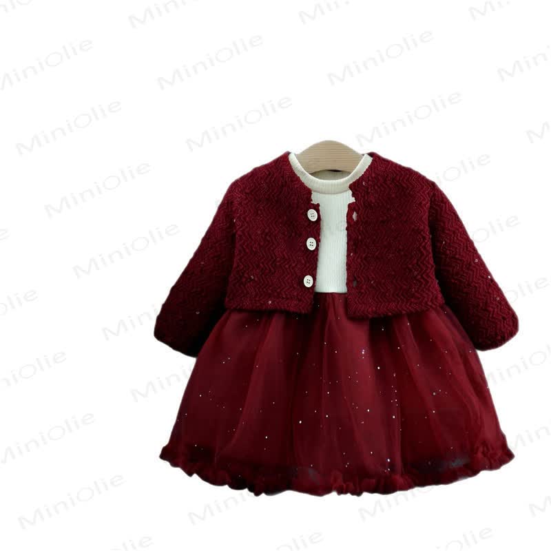 Baby Ribbed Mesh Dress and Cardigan