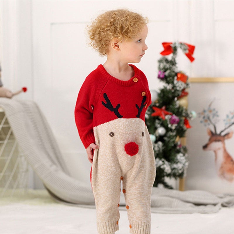 Christmas Elk Knitted Romper