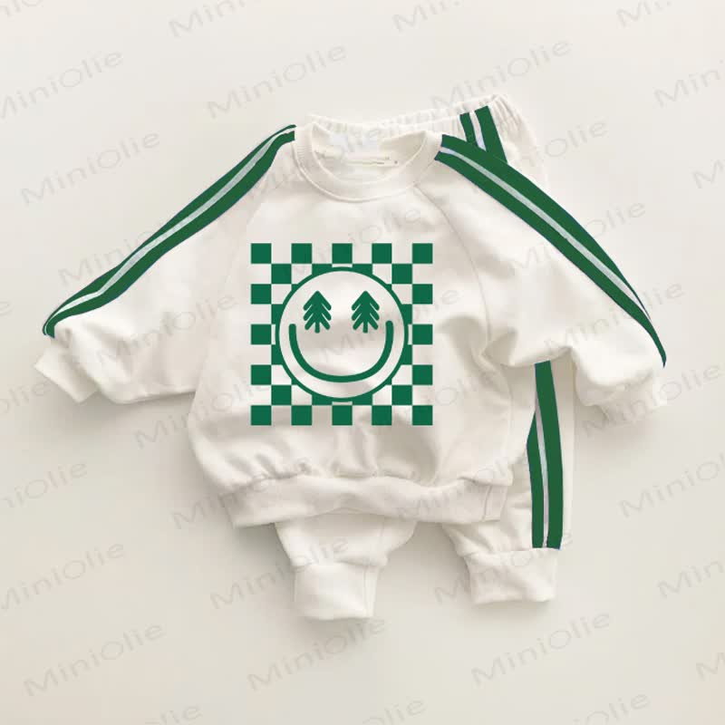 Baby Toddler Smiley Face with Christmas Tree Eyes Green Striped 2-piece Set