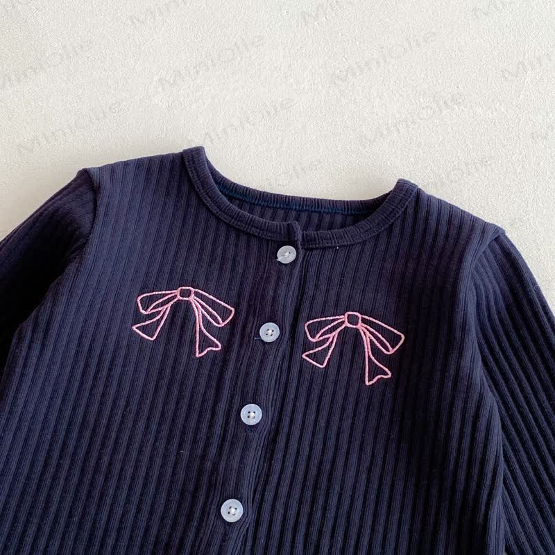 Baby Toddler Girls Embroidered Bow Blue 2-piece Set