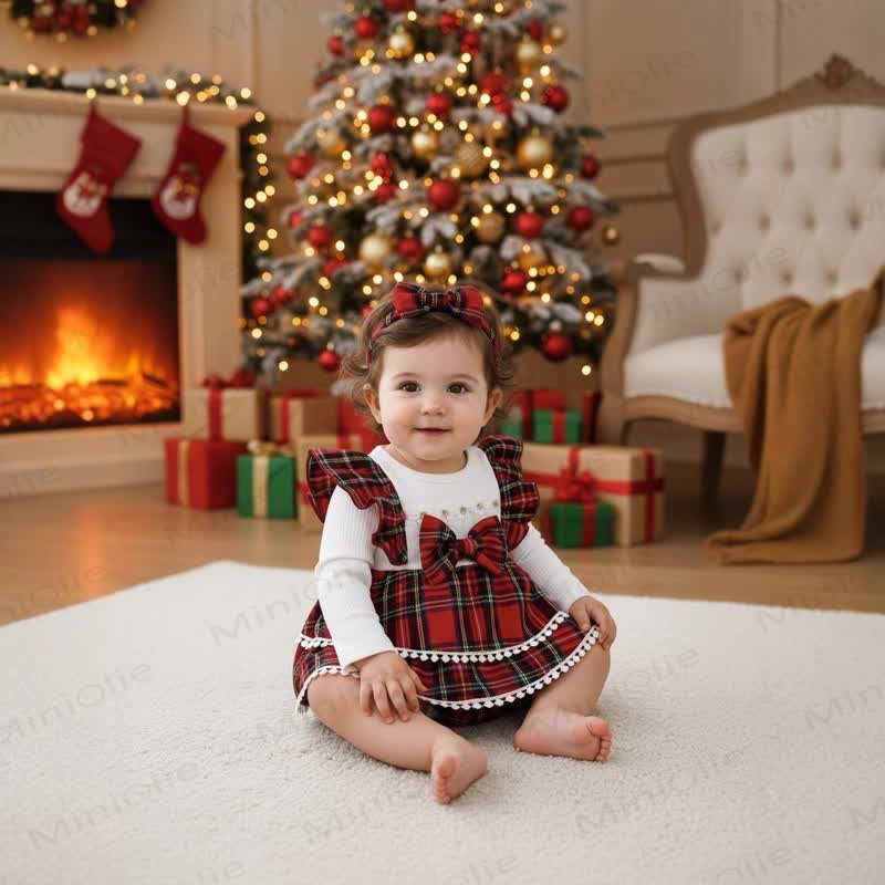 Baby Plaid Daisy Fake 2pcs Bodysuit with Headband