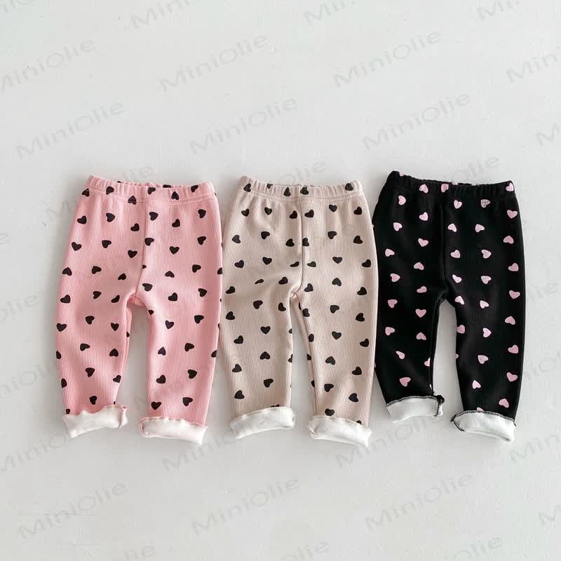 Baby Toddler Girl Heart Fleece Lined Leggings