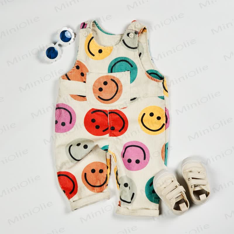 Baby Toddler Colorful Smiley Face Corduroy Overalls