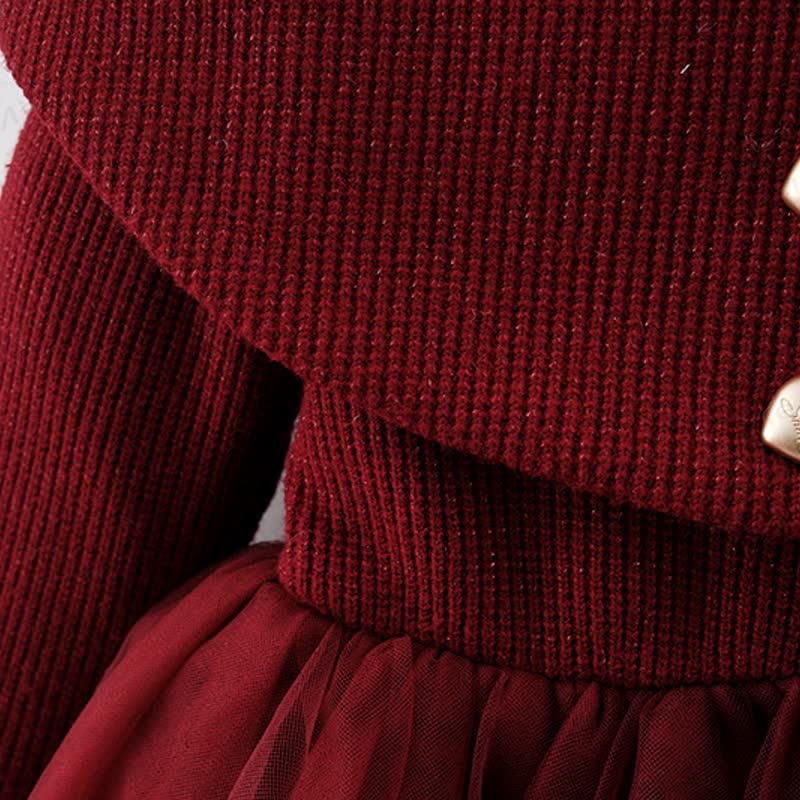 Baby Girl Bear Bow Red Fleece Lined Mesh Dress