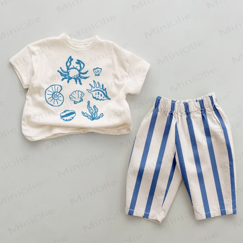Baby Undersea Life Blue Vertical Striped 2-piece Set