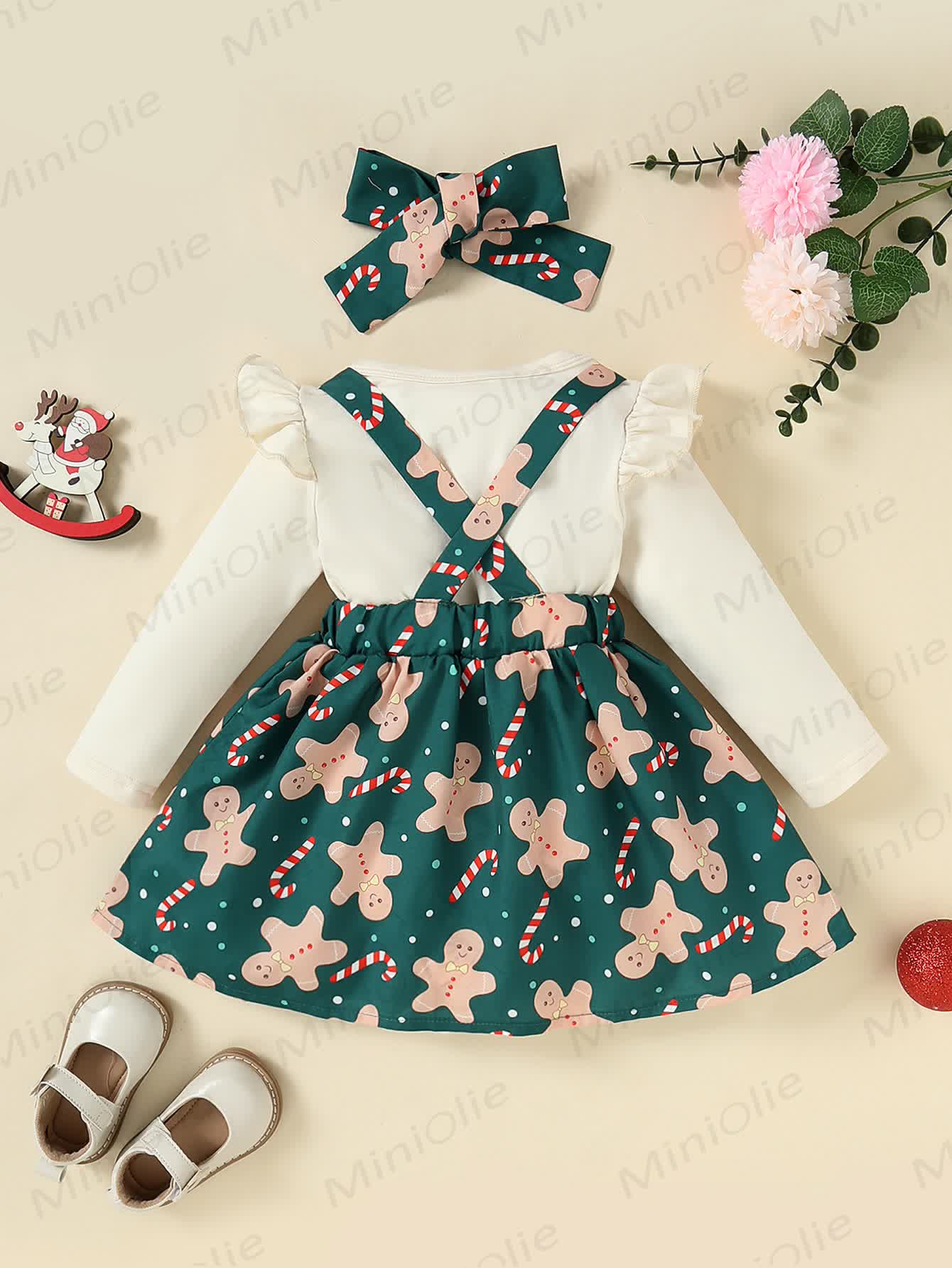 Baby Girl Gingerbread Man Green Dress With A Headband