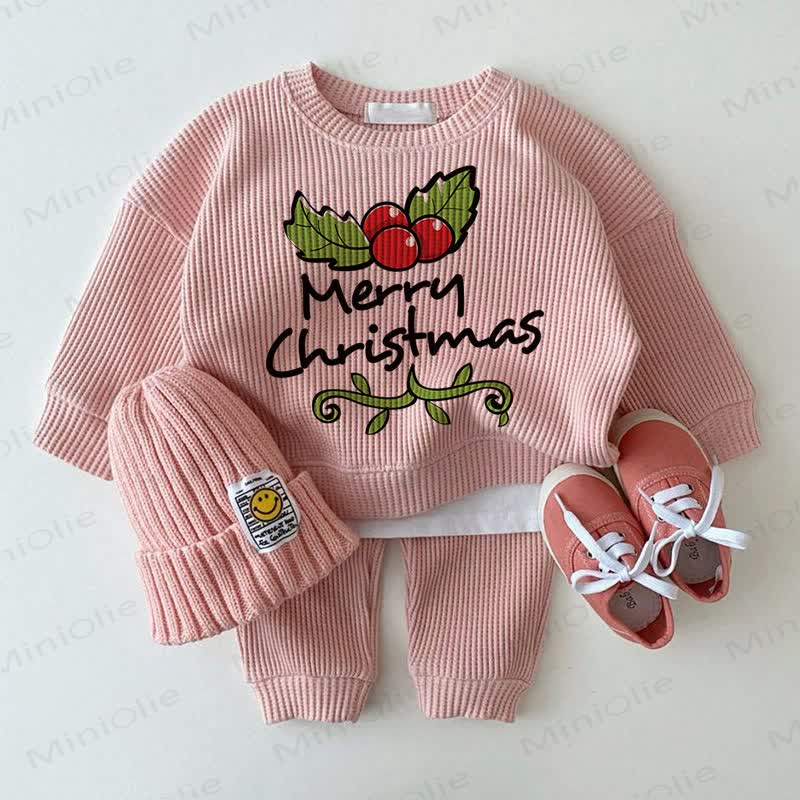 MERRY CHRISTMAS Baby Pink 2-Piece Waffle Set
