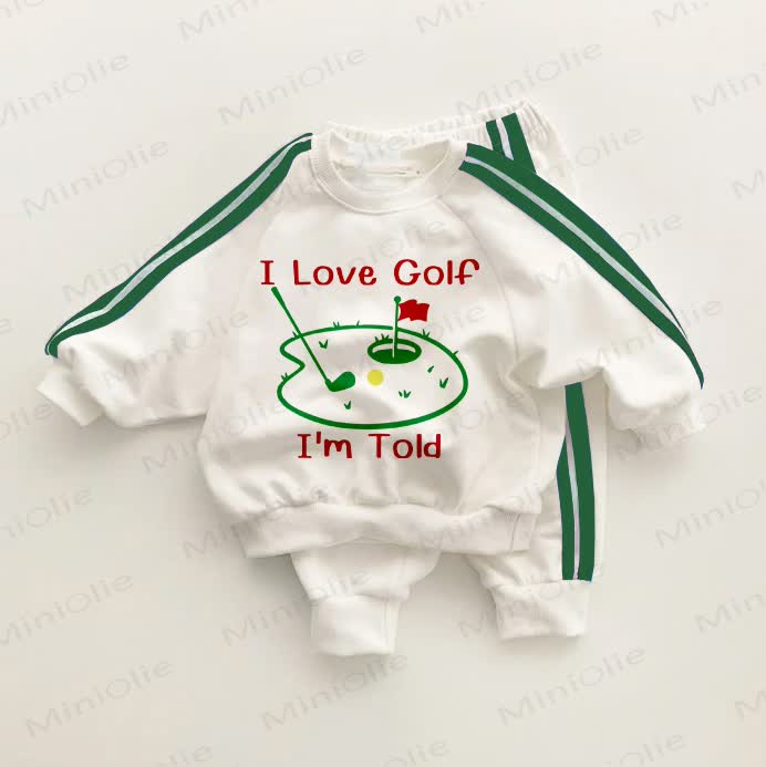 I LOVE GOLF I'M TOLD Baby Toddler Green Striped 2-piece Set