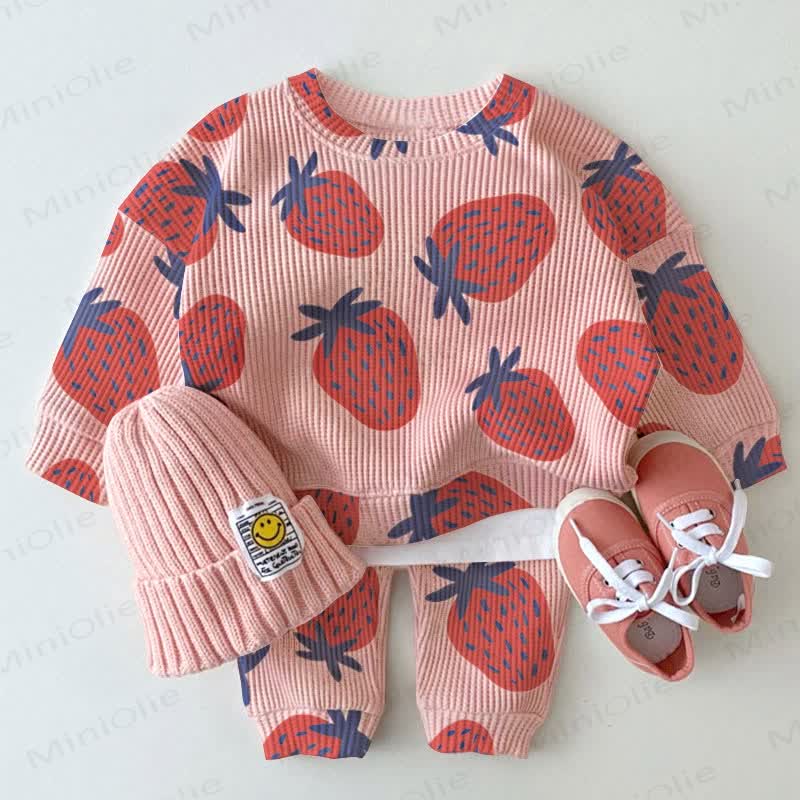 Baby Strawberry Waffle Sweatshirt 2-piece Set