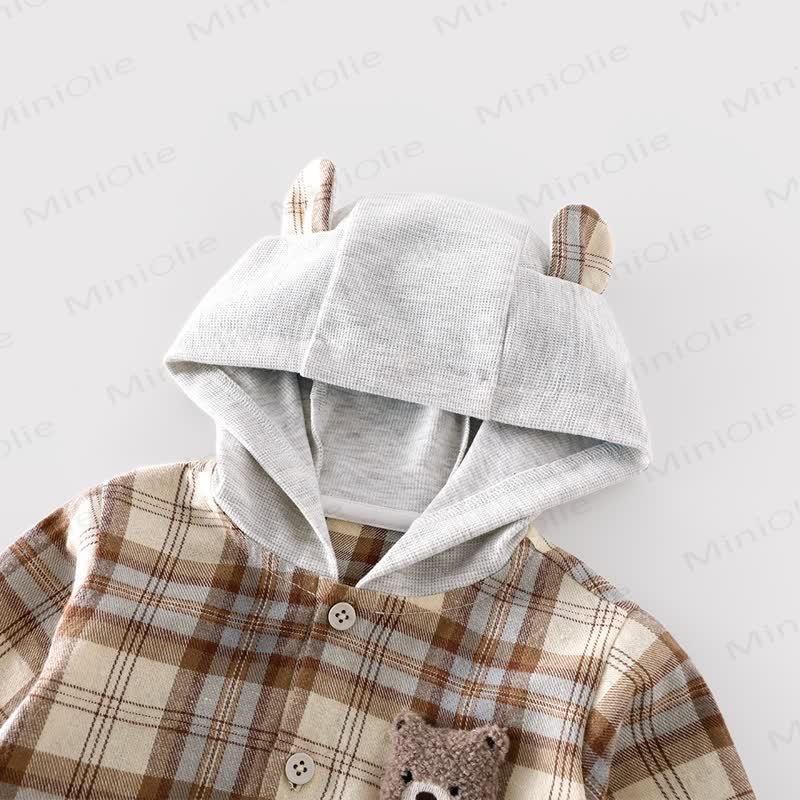 Baby Toddler Boy Bear Plaid Hooded Jacket