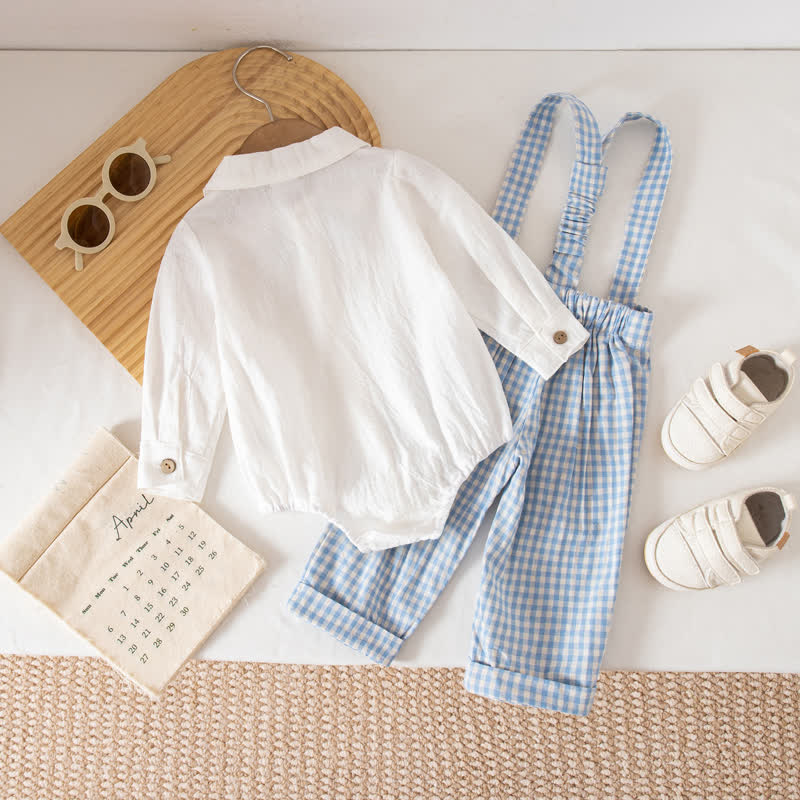 Baby Boy Gentleman Plaid Bodysuit Overalls 2-piece Set