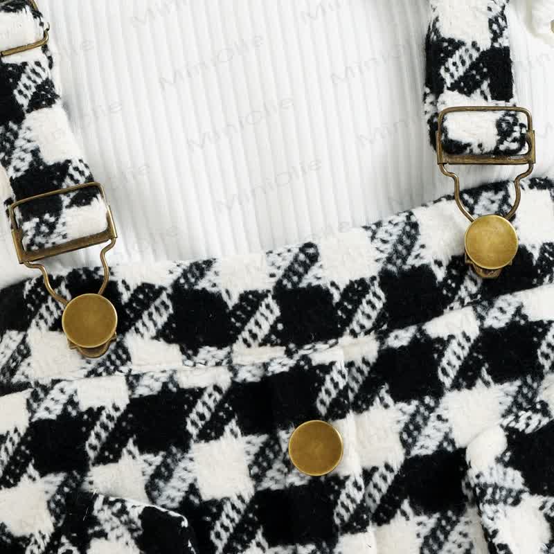 Baby Black White Plaid Suspender Skirt 2-piece Set