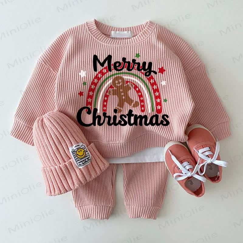 MERRY CHRISTMAS Baby Gingerbread Man Pink 2-piece Waffle Set