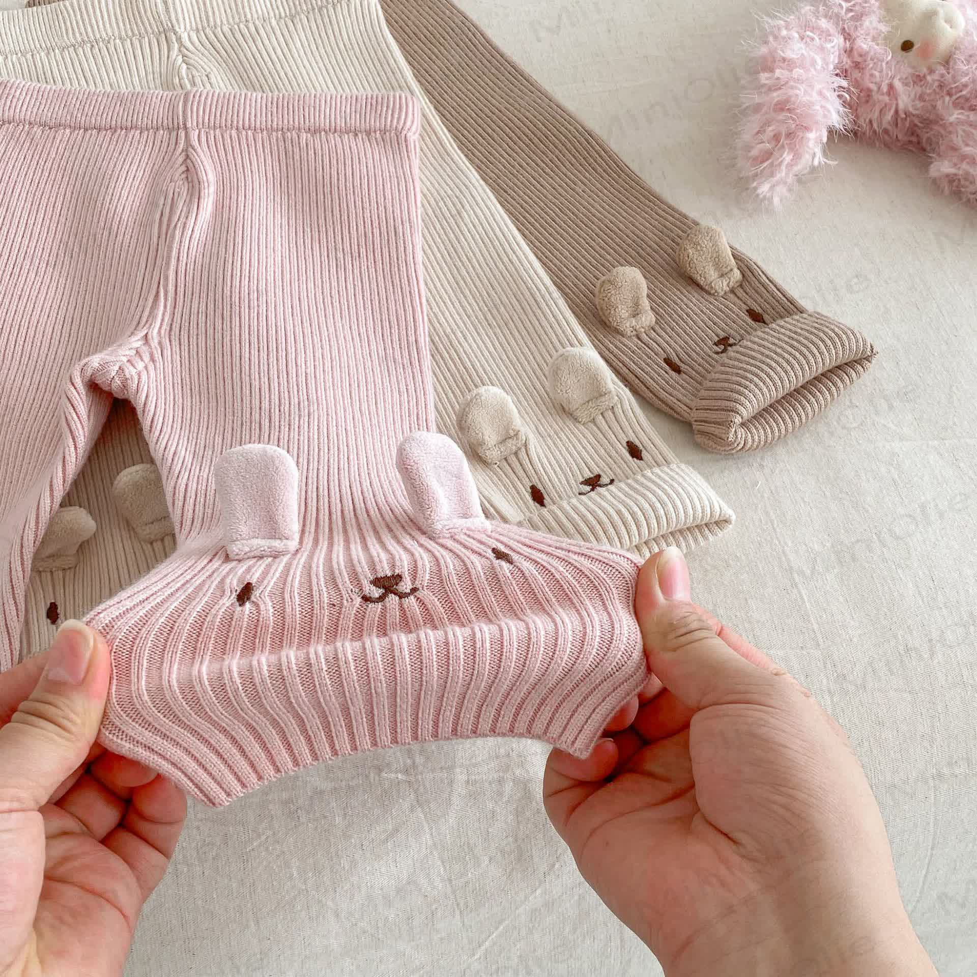 Baby Toddler Girl Embroidered Bunny Knitted Leggings