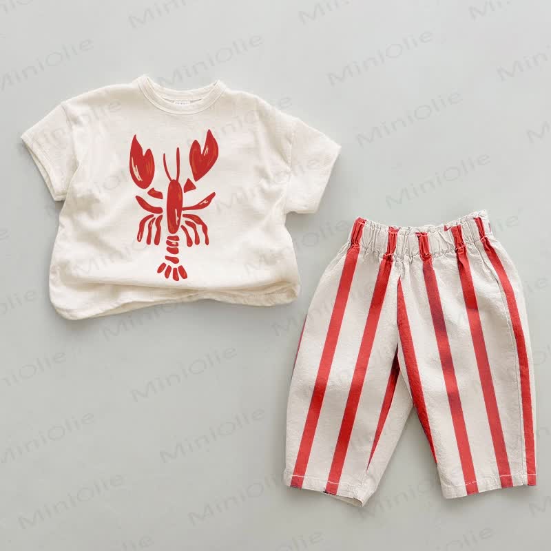 Baby Lobster Red Vertical Striped 2-piece Set
