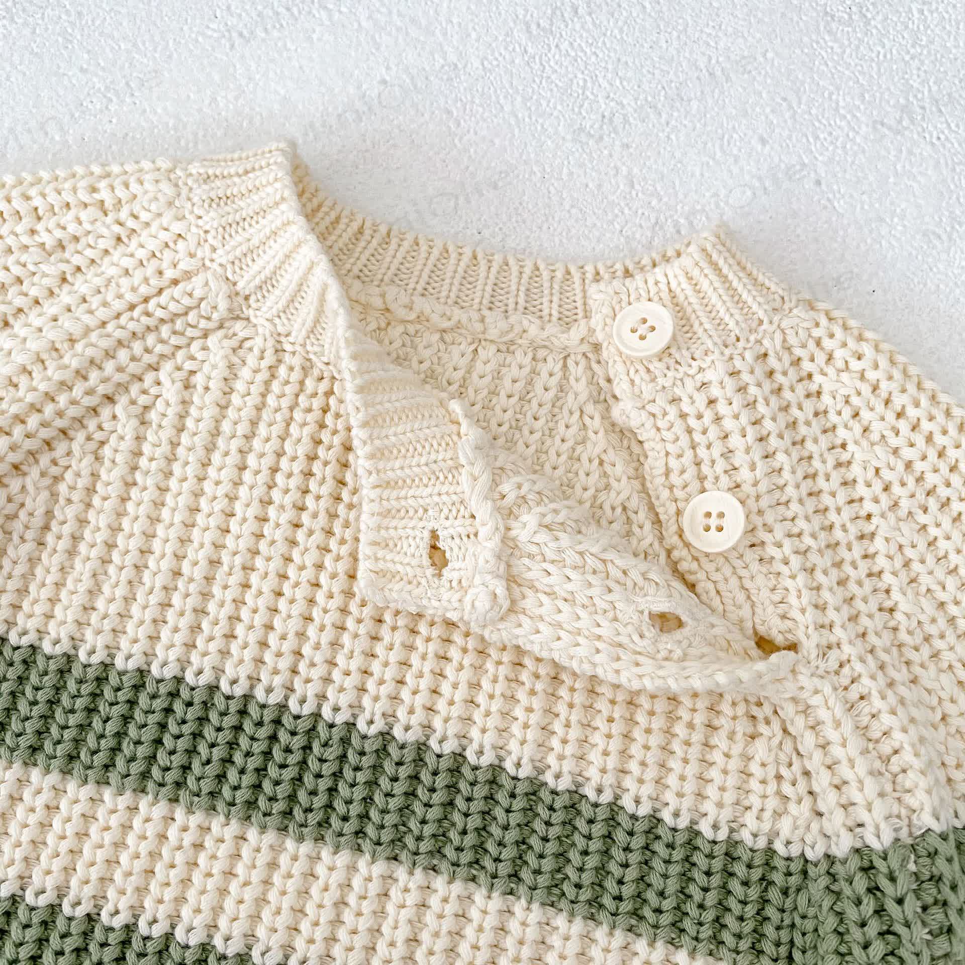 Baby Toddler Beige Green Knitted Stripe 2-piece Set