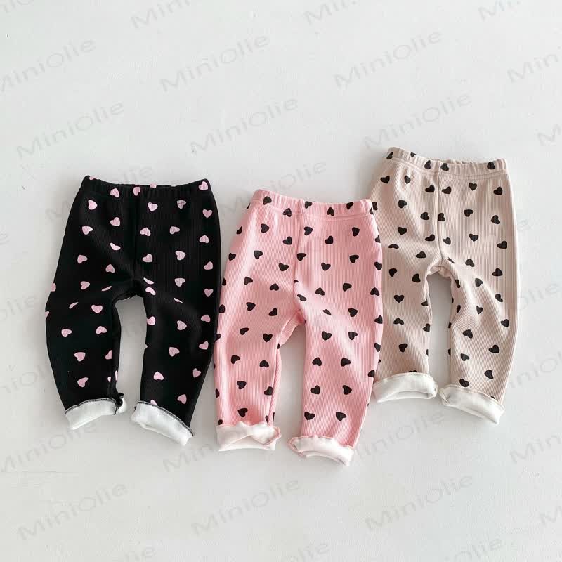 Baby Toddler Girl Heart Fleece Lined Leggings